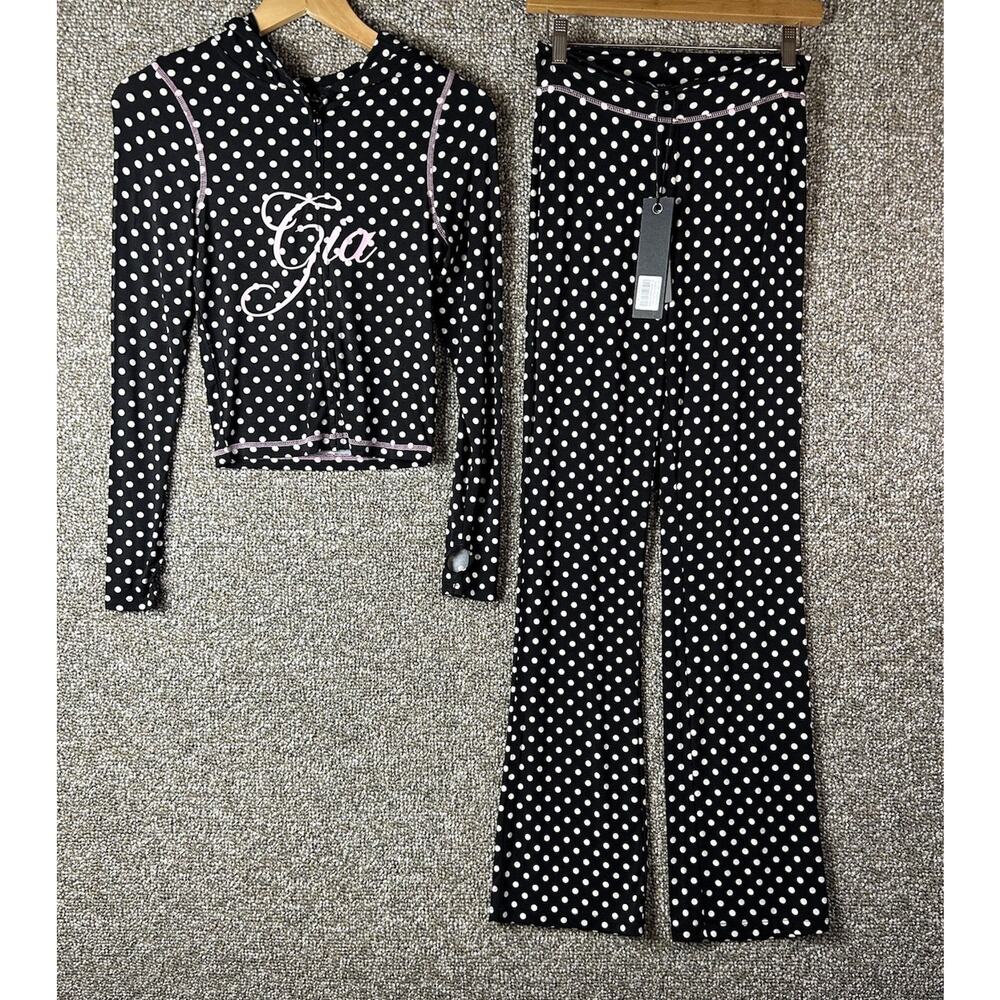 I AM GIA Blare Trackpants Hoodie Set Black Polka Dot Womens Small Outfit New